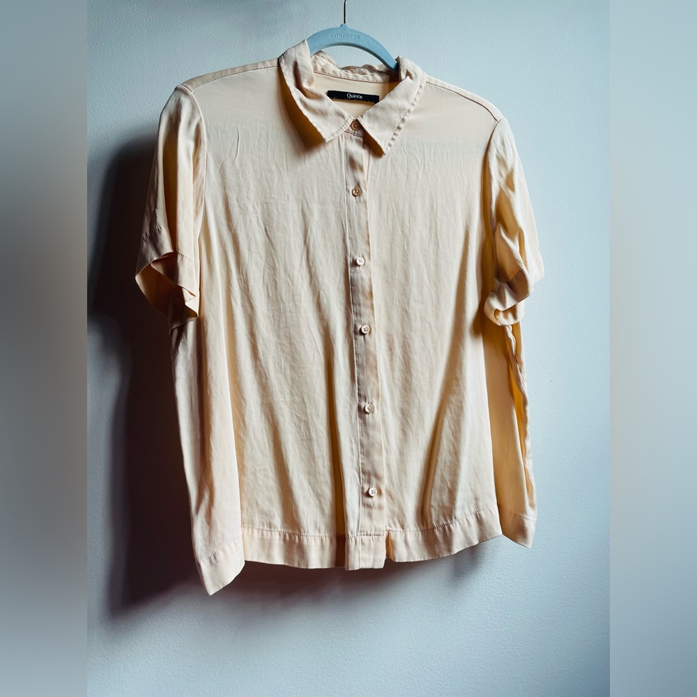 Quince Washable Stretch Silk Light Pink Short Sleeve Blouse Size Large - Picture 4 of 9